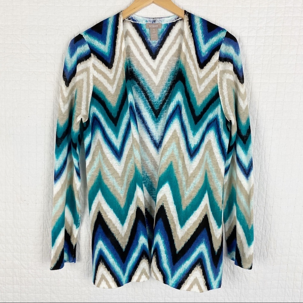 Chico’s Chevron Print Long Sleeve Open Cardigan M